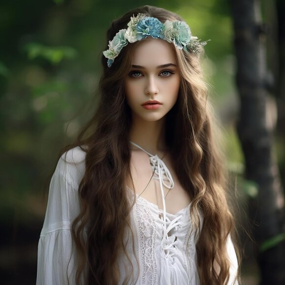 Blue Floral Headband Women Girls Wedding Festival Boho Bridal Costume Accessory - Picture 4 of 9